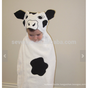 Cow Hooded Towel - white cow with black spots, ears and tail, 100% Cotton, Super Soft